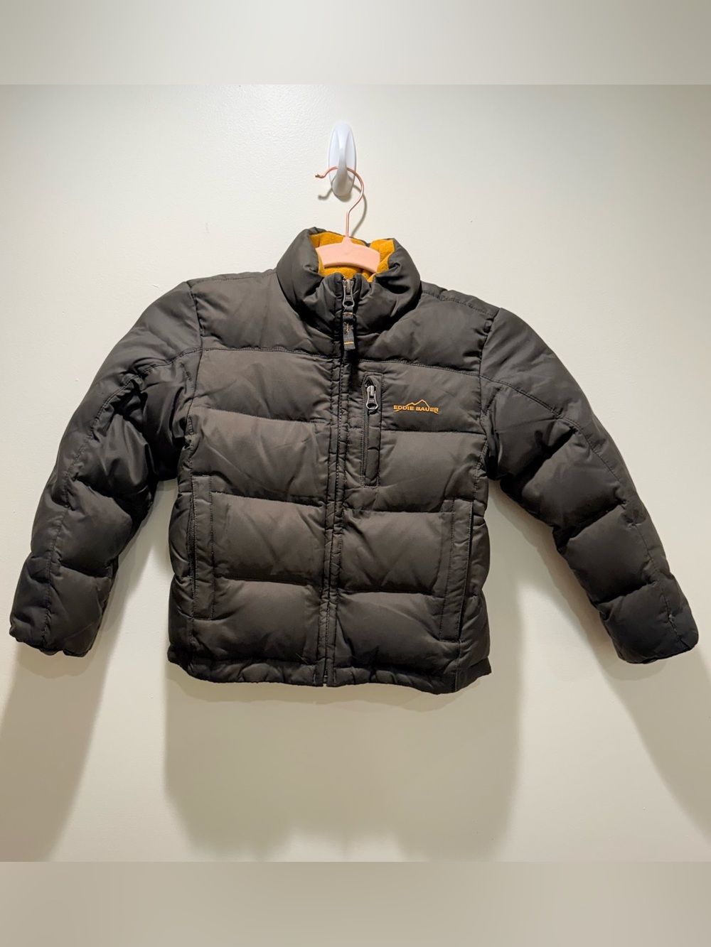 Kids Goose Down Puffer Jacket Charcoal Gray/Brown Winter Coat 3-4T XXS